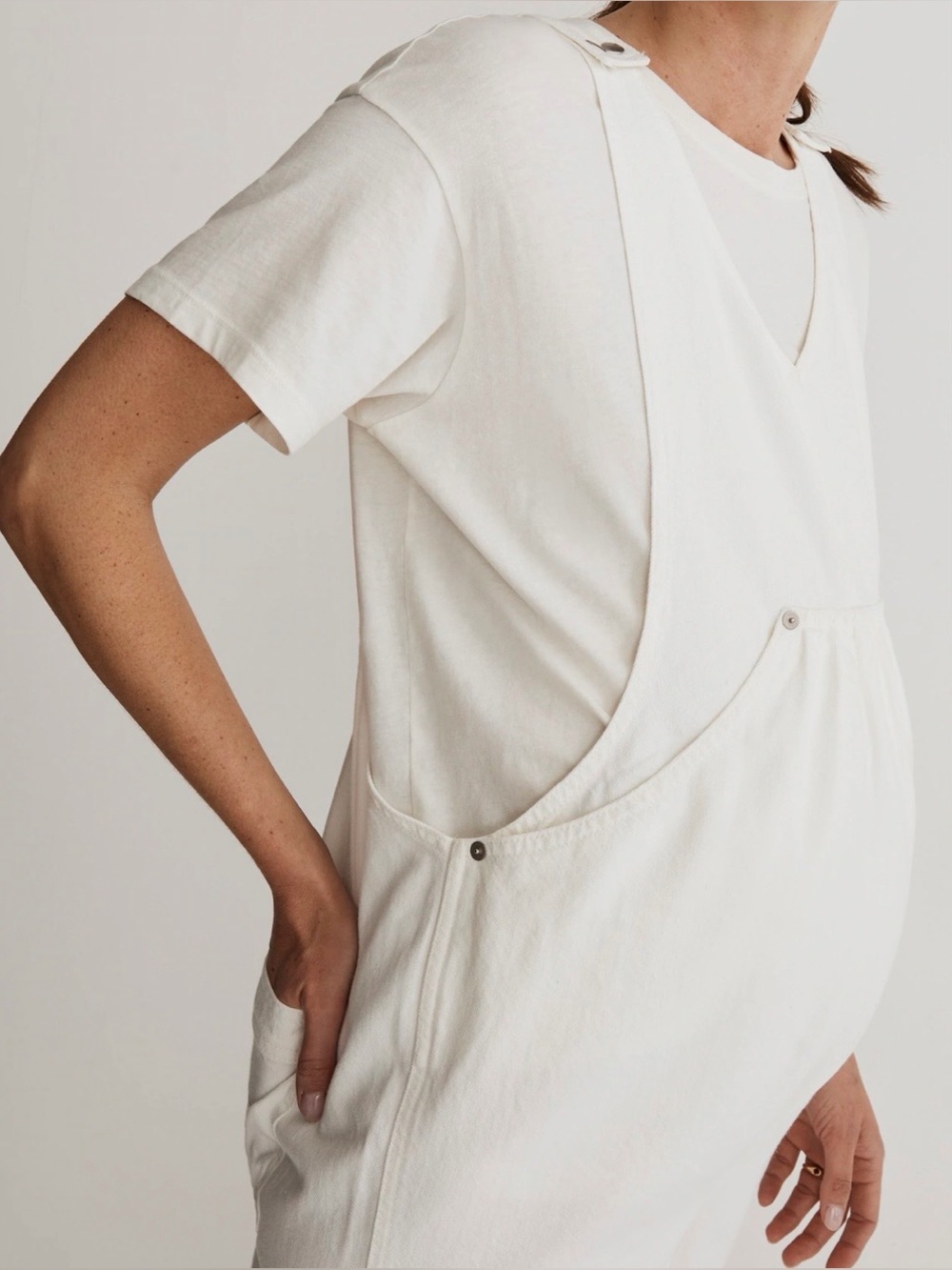 Maternity Kangaroo-Pocket
Overalls in Tile White - Picture 4 of 4